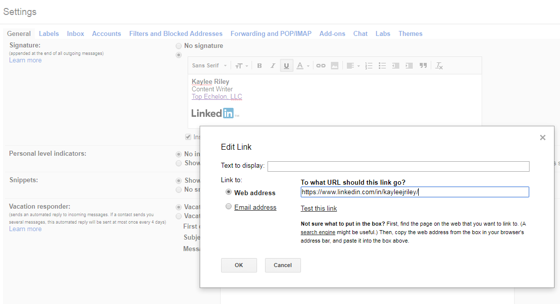 add linkedin to email signature outlook 2016