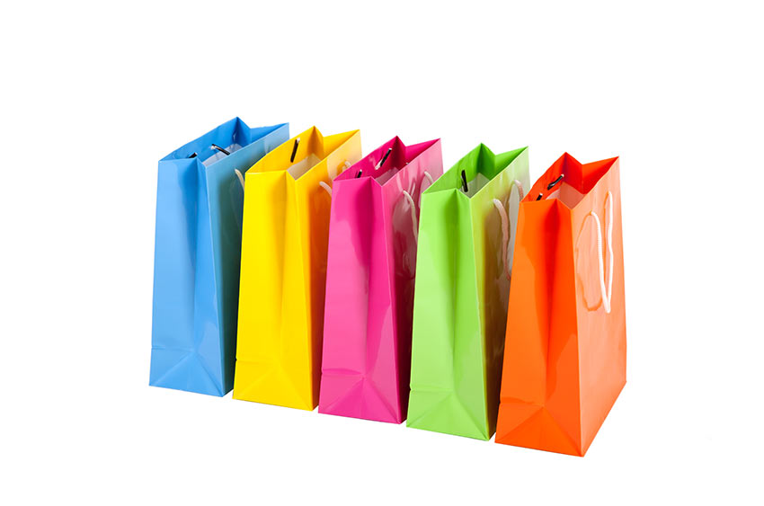 multicolored bags in a row