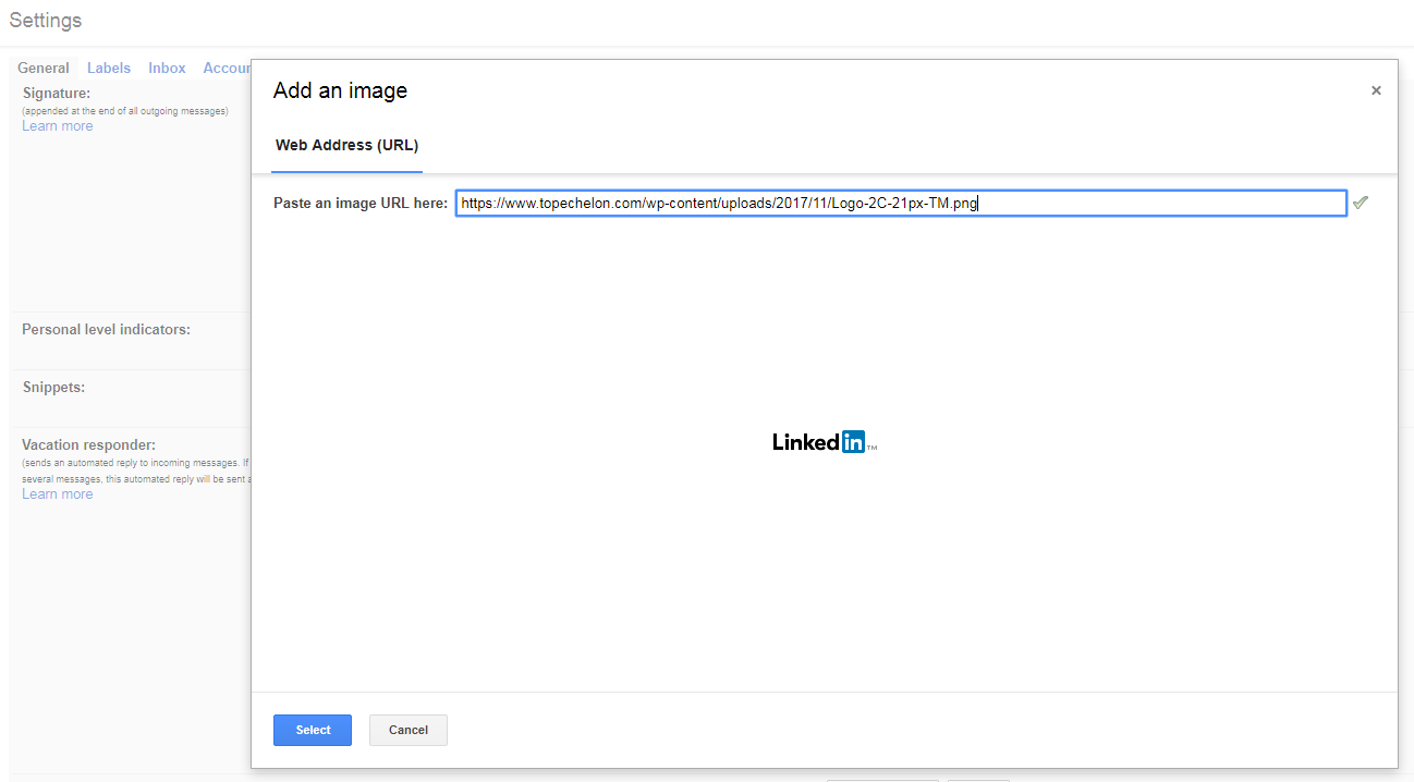 email signature insert image URL
