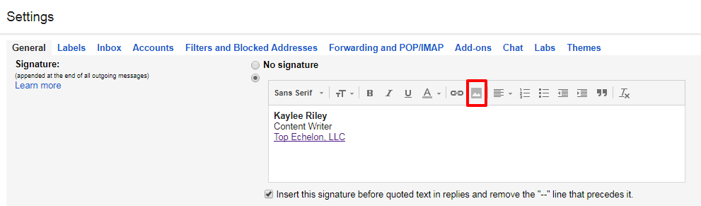 Email signature insert image