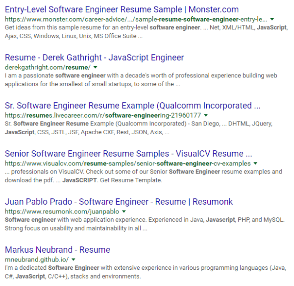 Google resume search example with added skills