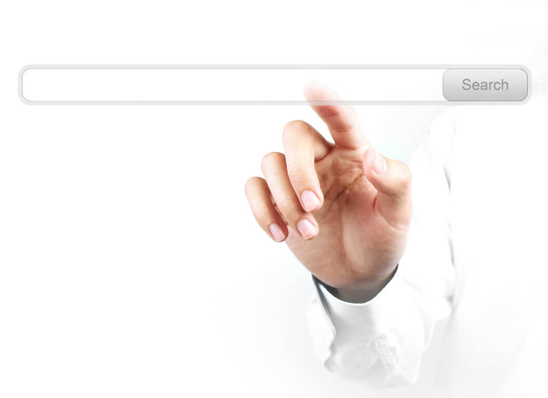 Man pointing to floating search bar representing niche recruitment opportunities.